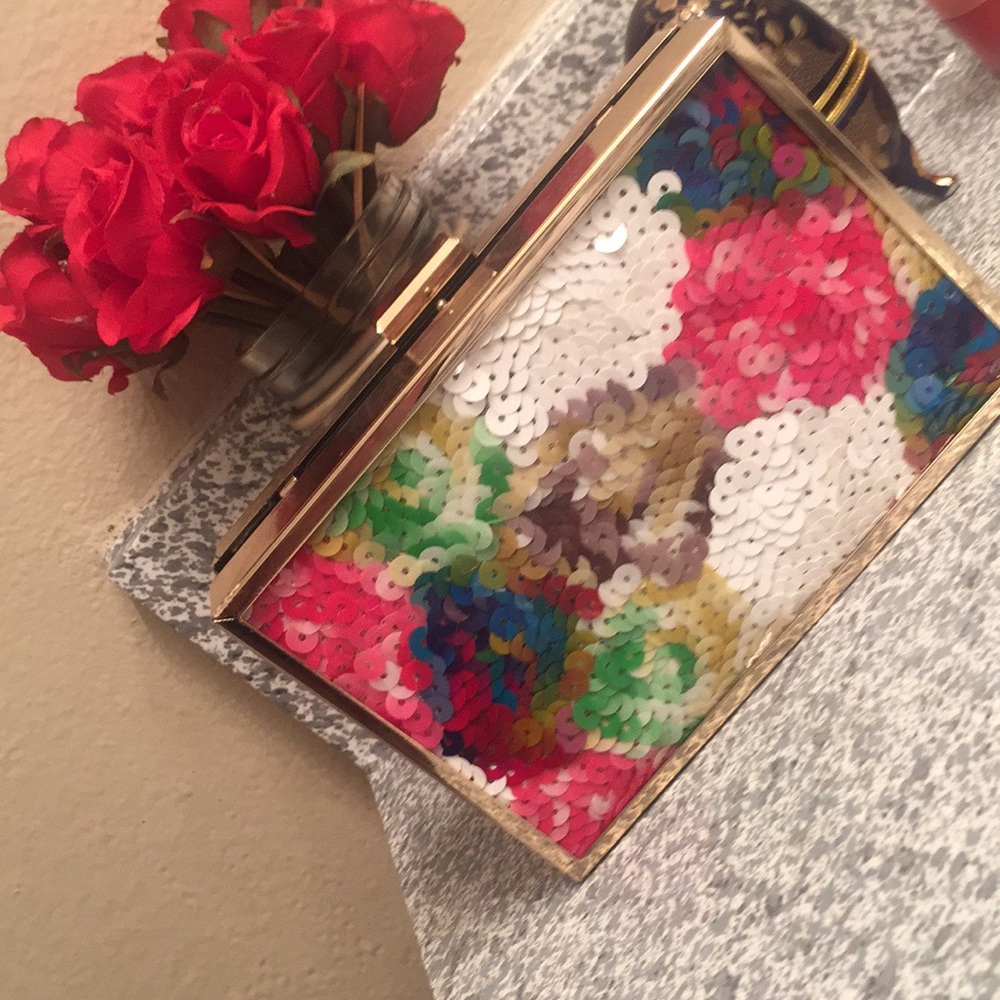 Kate Landry sequin box clutch